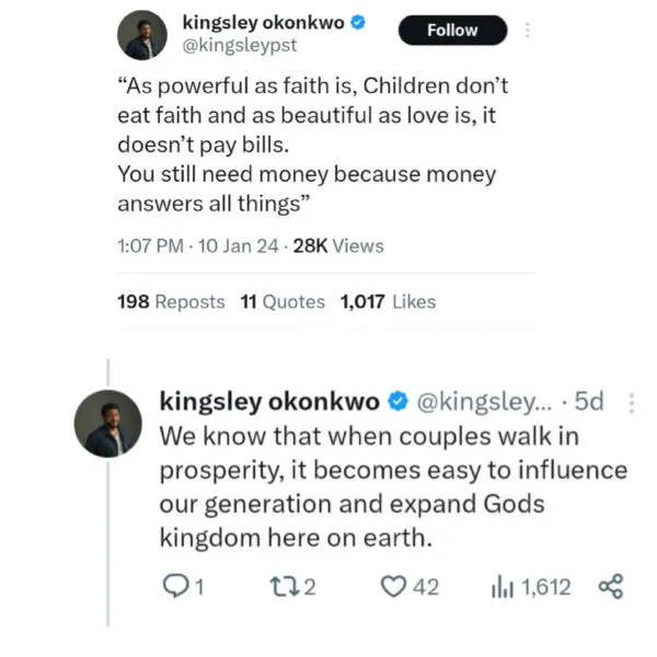 Pastor Kingsley Okonkwo X.com post screenshot